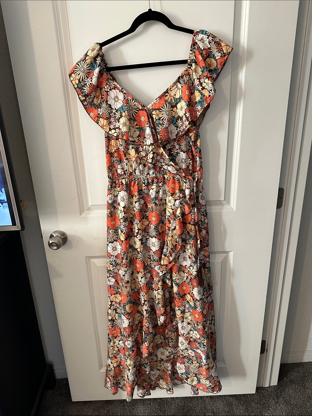 Floral Wrap Maxi Dress in Orange and Cream